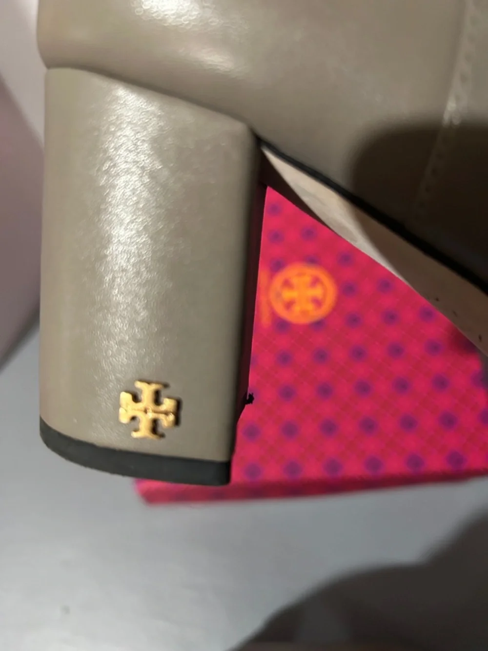 Tory Burch Grey Heron Leather Block Heel Ankle Boots, Size 9